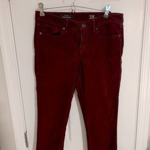 J Crew Burgundy Ankle Corduroy, size 28